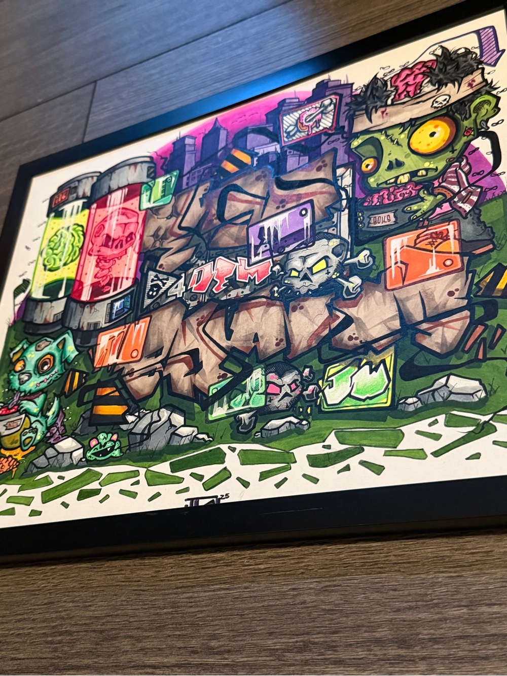 Original Art by Independent Artist Framed Drawing 11x14 Mixed Media - Picture 2 of 2